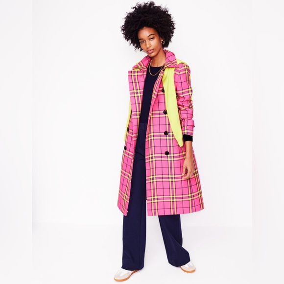 NWT Boden Cheltenham Trench Coat Pink Neon Check US 10 / UK 14P - Picture 5 of 16